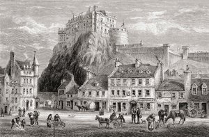 Kasteel en Grassmarket, Edinburgh, Schotland, uit 